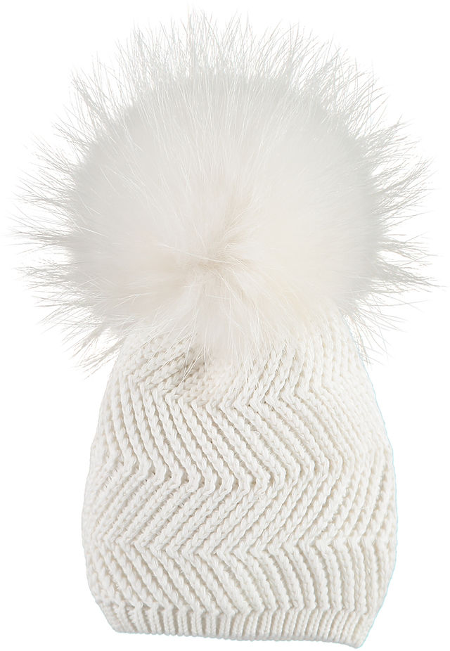 Cream Zigzag  Single Pom Hat