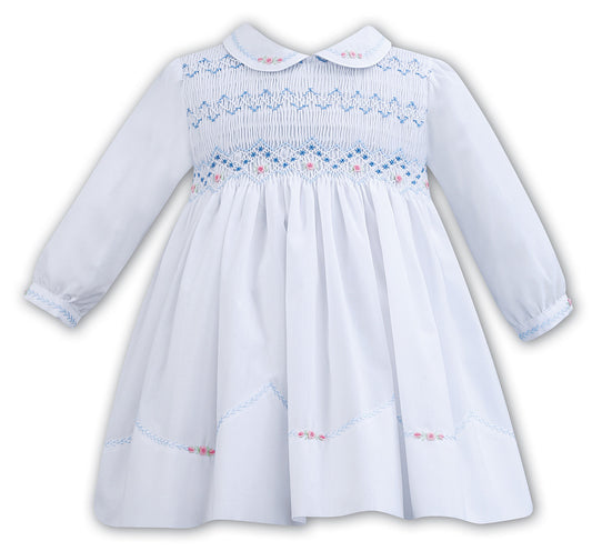 White and Blue Smocked Dress