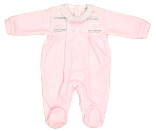 Pink & Grey Smocked Babygrow