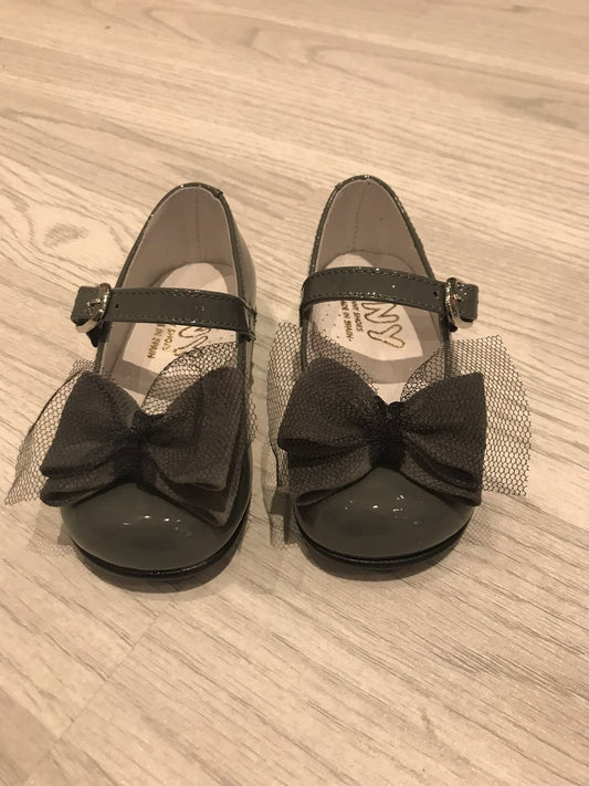 Grey Patent Mary Janes with Bow