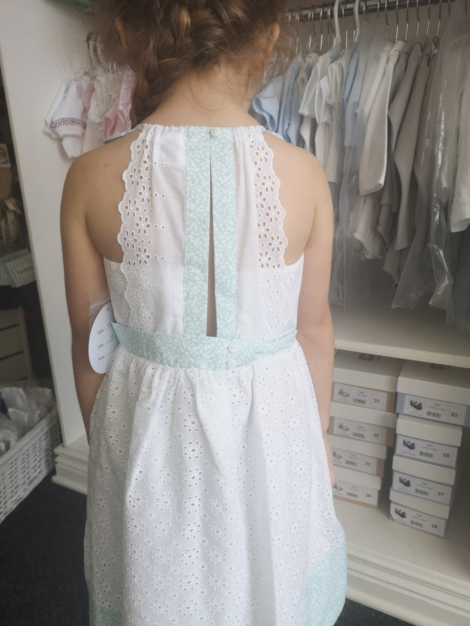 Open Back White and Mint Dress