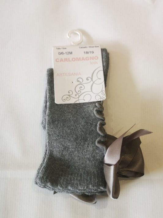 Grey Twist Bow Knee Sock