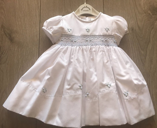 Smocked dress white/blue